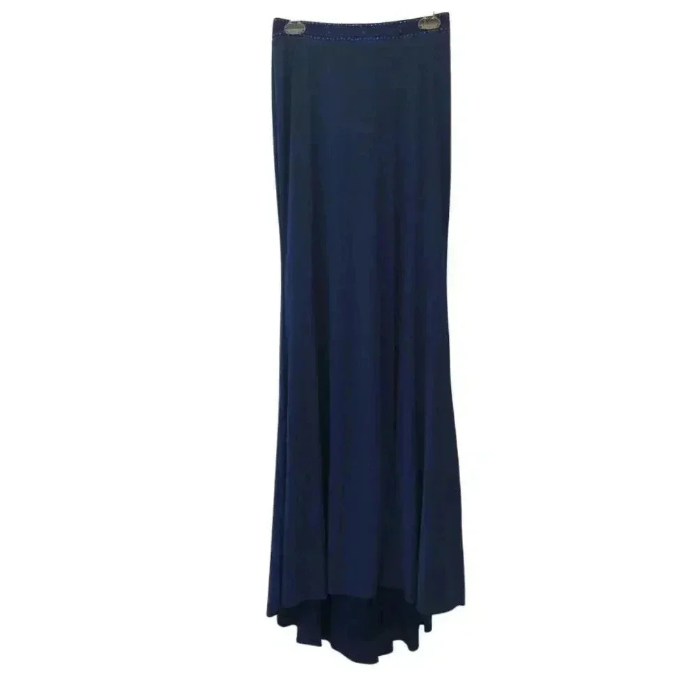 GIGI DESIGNS BY LA FEMME Royal Blue Maxi Dress with blue embroidery and stuns at